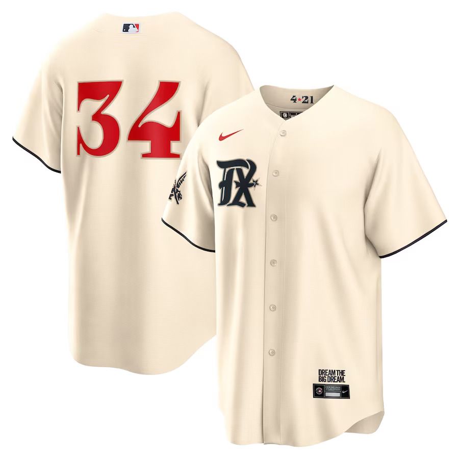 Men Texas Rangers 34 Nolan Ryan Nike Cream 2023 City Connect Replica Player MLB Jersey